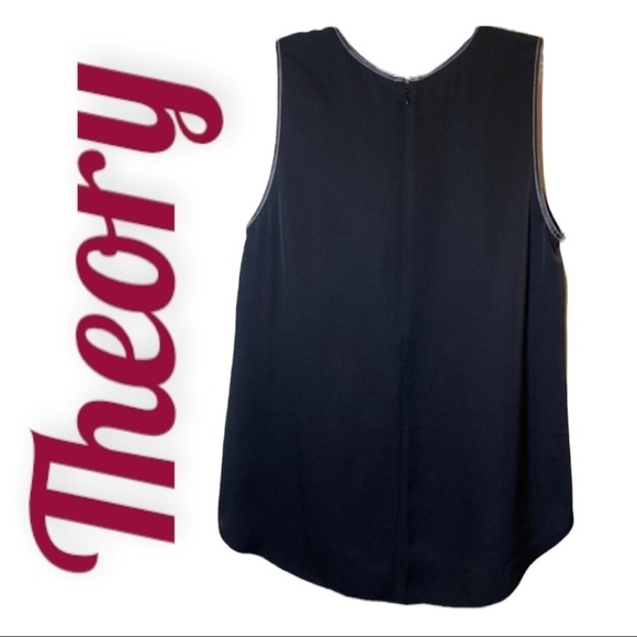 THEORY Bringam 100% Silk Tank With Leather Trim, Size Small - Picture 4 of 12
